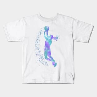 Basketball Girl Player Colorful Watercolor Silhouette Kids T-Shirt